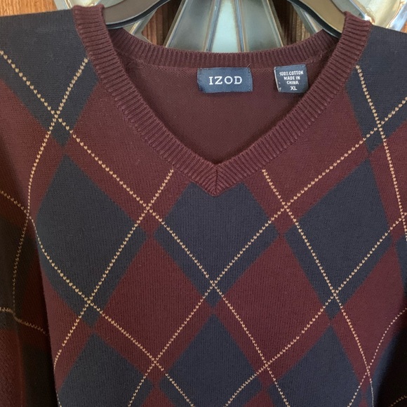 Vintage Izod Sweater Burgundy Navy Blue V-Neck Size XL - Picture 4 of 13
